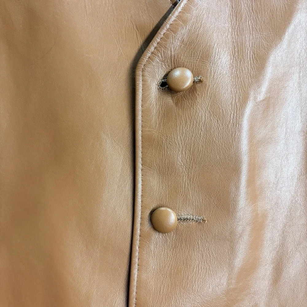 Vintage Pioneer Wear Genuine Leather Western Vest Mens 44 Tan Brown USA Cowboy